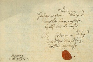 Item #63-3006 Stamped Wax Seal for [M. Exlmann Ull?] Rector of Merzburg. Rector of Merzburg
