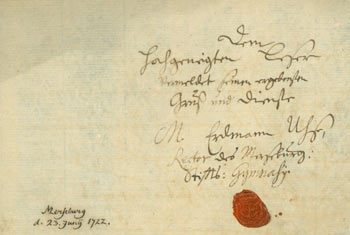 Item #63-3006 Stamped Wax Seal for [M. Exlmann Ull?] Rector of Merzburg. Rector of Merzburg.