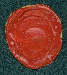 Item #63-3062 Stamped Wax Seal with motto Hic Sol Meus, below a coat of arms showing horizontal band with dagger in lower right quadrant, nine-pointed crown (coronet) above crest, typically used by Counts (Grafs) of the Holy Roman Empire. Holy Roman Empire Count.