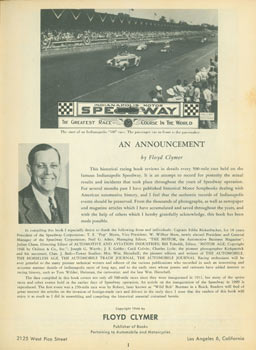 Item #63-3076 Indianapolis 500-Mile Race History: A Complete Detailed History of Every Indianapolis Race Since 1909. Deluxe Edition. Floyd Clymer.