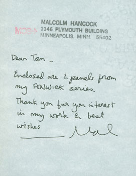Malcolm Hancock - Ms with Original Autograph Signed by Malcolm Hancock, Cartoonist Known for Work on Fenwick