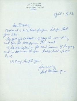 Item #63-3232 MS with Original Autograph signed by Art A. McCourt, Magazine Cartoonist. Letter...