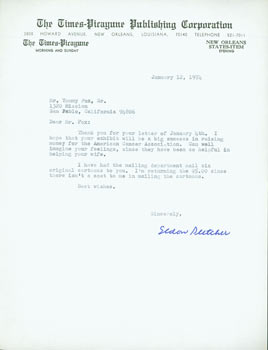 Item #63-3245 Typed Letter Signed with Original Autograph by Eldon Pletcher, Editorial...
