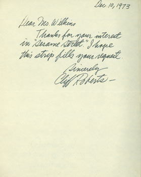 Item #63-3248 Manuscript Letter with Original Autograph by Cliff Roberts, Cartoonist for Sesame...