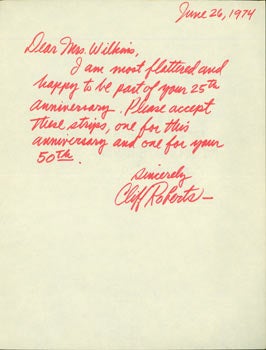 Item #63-3249 Manuscript Letter with Original Autograph by Cliff Roberts, Cartoonist for Sesame...