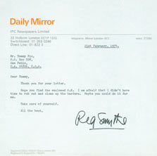 Reg Smythe - Tls with Original Autograph by Reg Smythe, Cartoonist Known for Andy Capp. February 21, 1974