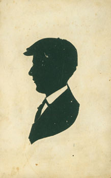 Item #63-3499 Post Card With Silhouette. Woodcut. American Silhouette Artist.