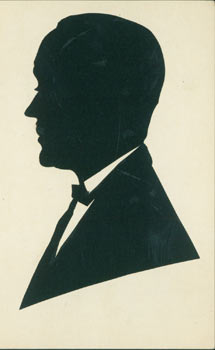 Item #63-3501 Post Card With Silhouette. Woodcut. American Silhouette Artist