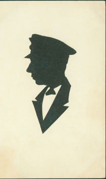 Item #63-3502 Post Card With Silhouette. Woodcut. American Silhouette Artist