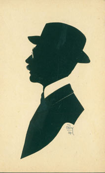 Item #63-3563 Souvenir Silhouette. Post Card Woodcut. Signed and dated by the artist. H. Bly, UK...