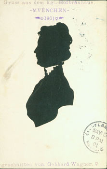 Item #63-3596 Souvenir Silhouette. Post Card Woodcut. Gebhard Wagner