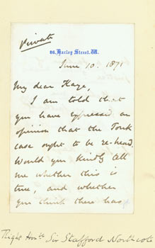 Item #63-3706 ALS by Stafford Northcote: June 10, 1871, to Sir John William Kaye. Bt Sir Stafford...