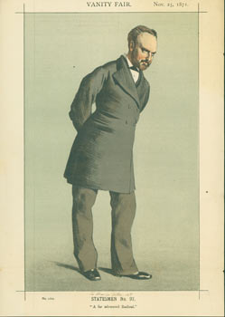 Item #63-3709 Statesmen, No. 97. The Right Honorable Sir Charles Wentworth Dilke, Bart. November 25, 1871. "A far advanced Radical." Vanity Fair, Day Vincent Brooks, Lithographers Son, UK London.