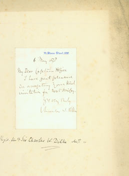 Item #63-3710 ALS by Sir Charles Wentworth Dilke: May 6, [1870?], to Captain Hozier. Bart The...