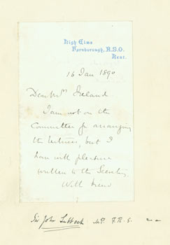 Item #63-3718 ALS by Sir John Lubbock: 16 January, 1890. Sir John Lubbock