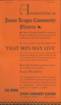 Item #63-3770 That Men May Live. Junior League Community Players, Mrs. Gardiner Johnson, Scott Weakley, CA Oakland.