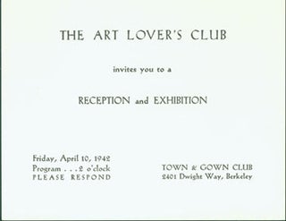 Item #63-3780 The Art Lover's Club Invites you to a Reception and Exhibition, Friday, April 10,...