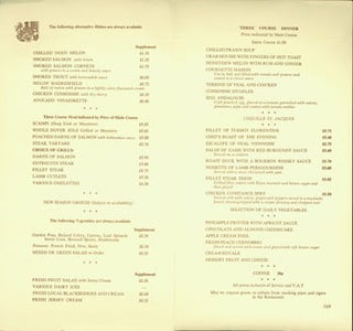 Item #63-3782 Menu from the Lygon Arms. Lygon Arms, Worcestshire Cotswolds, UK