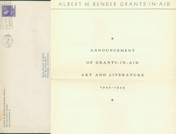 Item #63-3785 Announcement Of Grants-In-Aid: Art And Literature 1947 - 1948. San Francisco Art Association, Albert M. Bender Grants-In-Aid.