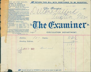 Item #63-3812 Bill from the San Francisco Examiner Circulation Department, May 31, 1903. San...