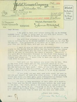 Item #63-3822 Typed Business Letter with Bank Cheque paperclipped. James M. Walsh to J. Jerome...