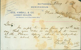 Item #63-3844 Memorandum: Receipt Involving Purchase of Lumber, from Doe, Kimball & Co. Aug. 5,...