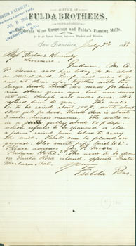 Item #63-3846 Business Correspondence, Inked on Fulda Brothers letterhead, July 7, 1885. Horton,...