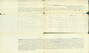 Item #63-3881 Warranty Deed: Sale of Property in the town of Halfmoon in Saratoga County, New York, to William & Olive Moreland and John Power, to Robert Power, signed on May 8, 1832. William Moreland, Olive, Joel Power.