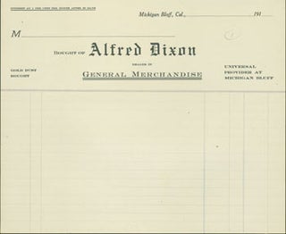 Item #63-3894 Blank Form for Gold Dust Bought. Alfred Dixon, Placer County Michigan Bluff, CA