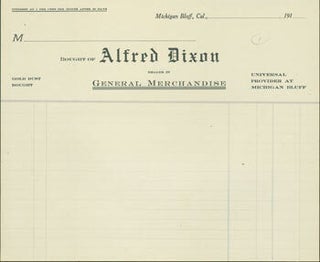 Item #63-3894 Blank Form for Gold Dust Bought. Alfred Dixon, Placer County Michigan Bluff, CA