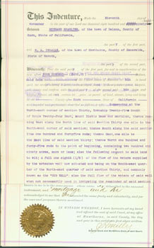 Item #63-3898 Deed of Sale Between Richard Sparling & W. A. Ingalls, Nov. 11, 1898. Kern County...