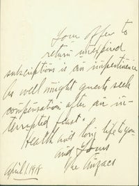 Item #63-3899 Card with hand-written note, April 1, 1918, embossed with the seal of the Bohemian...