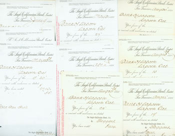 Item #63-3905 67 Receipts from the Anglo-Californian Bank to Bank Of La Porte, mostly the 1880s. Ltd Anglo-Californian Bank, Bank Of La Porte.