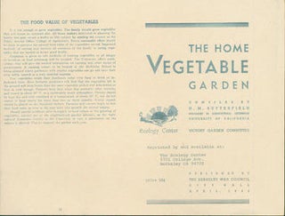 Item #63-3946 Home Vegetable Garden. Reprinted by The Ecology Center, Berkeley. H. M....