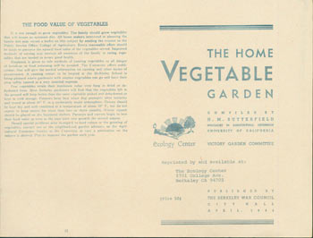 Item #63-3946 Home Vegetable Garden. Reprinted by The Ecology Center, Berkeley. H. M. Butterfield, compil.