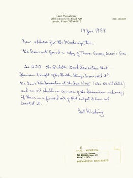 Item #63-3958 Hand-written letter with original autograph by collector, professor and author Carl...