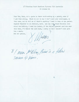 Item #63-3960 Typed letter with original autograph by Morris Lurie, addressed to Tom Goldwasser,...