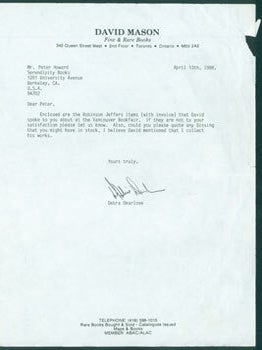 Item #63-3968 Typed letter with original autograph by Debra Dearlove (David Mason Fine & Rare...