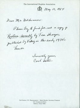 Item #63-3980 ALS Carl Sutton to Tom Goldwasser, May 12, 1984. Inquiry regarding book published...