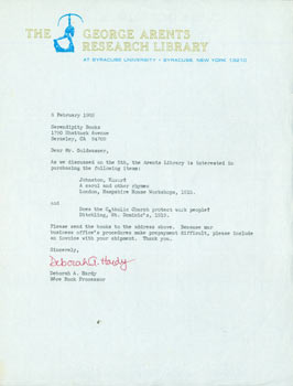 Item #63-3991 TLS Deborah A. Hardy to Tom Goldwasser, February 8, 1982. Deborah A. Hardy, Tom...