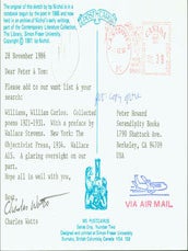 Item #63-3995 Post Card TLS Charles Watts to Peter Howard & Tom Goldwasser, November 28, 1986....