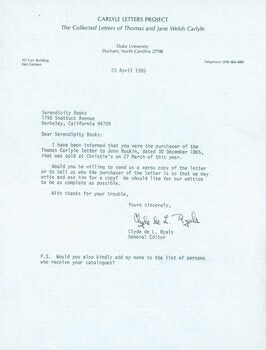 Item #63-4002 TLS Clyde de L. Ryals to Peter Howard & Tom Goldwasser, April 23, 1985. Clyde de L....