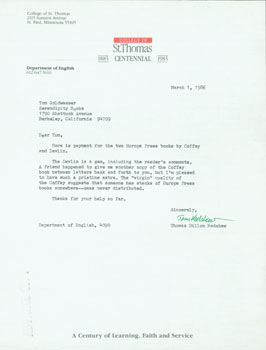 Item #63-4010 TLS Thomas Dillon Redshaw to Tom Goldwasser, March 1, 1986. Thomas Dillon Redshaw,...