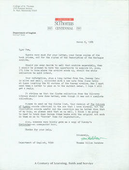 Item #63-4014 TLS Thomas Dillon Redshaw to Tom Goldwasser, March 6, 1986. Thomas Dillon Redshaw,...