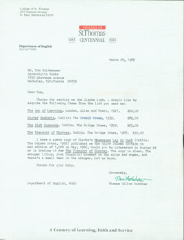 Item #63-4019 TLS Thomas Dillon Redshaw to Tom Goldwasser, March 25, 1986. Thomas Dillon Redshaw,...