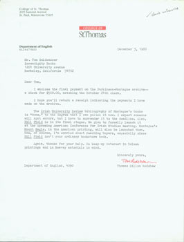 Item #63-4020 TLS Thomas Dillon Redshaw to Tom Goldwasser, December 3, 1988. Thomas Dillon...