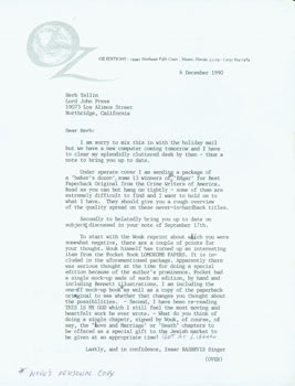 Item #63-4082 Typed letter signed, Gordon J. Weel to Herb Yellin, December 6, 1990. Gordon J. Weel, Oz Editions, Herb Yellin, Lord John Press, Miami.