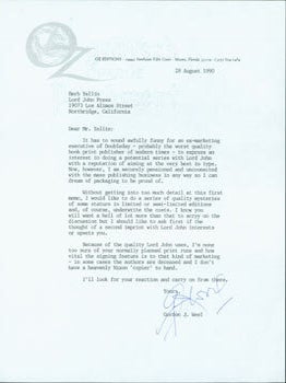 Item #63-4109 Typed letter signed, Gordon J. Weel to Herb Yellin, August 28, 1990. Gordon J....