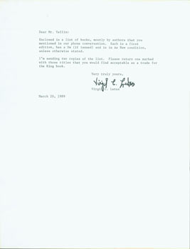 Item #63-4110 Typed letter signed, Virgil C. Lutes to Herb Yellin, March 22, 1982. Virgil C....