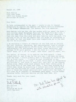 Item #63-4112 Typed letter signed, Bob Pollock to Herb Yellin, August 10, 1990. RE: Robert B....